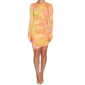 NWOT Naked Wardrobe Cinched Long Sleeve Bright Bodycon Sexy Mini Dress Small